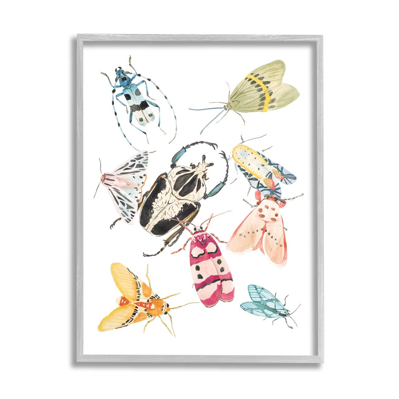 Stupell Industries Garden Insect Arrangement Charming Winged Creatures in Gray Frame Wall Art
